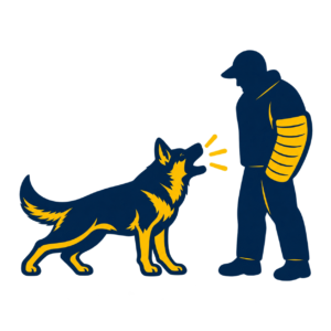 Dog barking at the helper